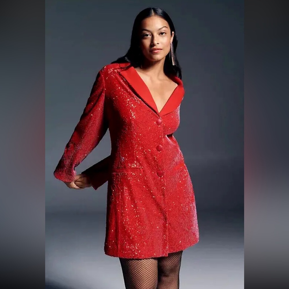 Anthropologie Maeve sequins red blazer dress